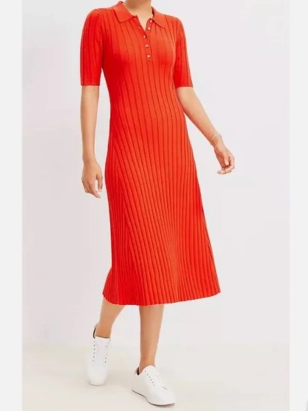 LOFT Red Ribbed Midi Skirt Dress